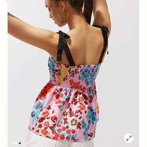 SMALL Peter Som x Anthropologie Floral Print Peplum Top - Cami with Black Straps